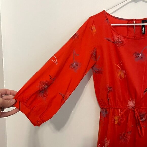 O'NEILL PACSUN Jules Shift Dress Red ish Floral 3/4 Sleeve Tie Waist Button Back - Picture 5 of 16